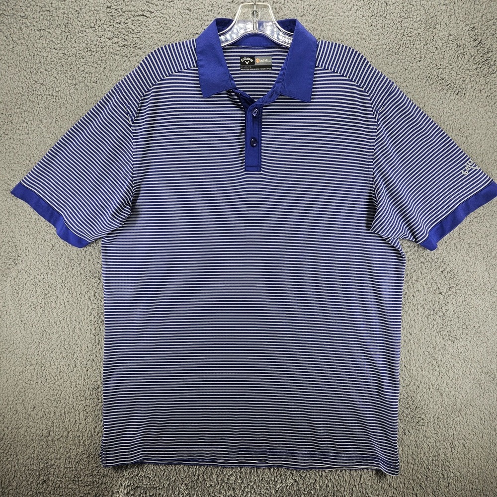 Callaway Opti-Dri Golf Polo Shirt Mens XL Blue White Striped Short Sleeve